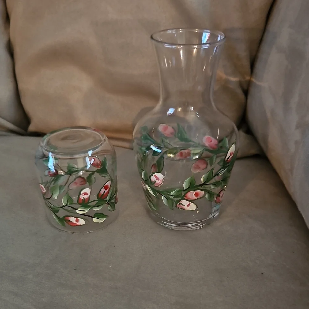Floral Glass Carafe and Tumbler Set